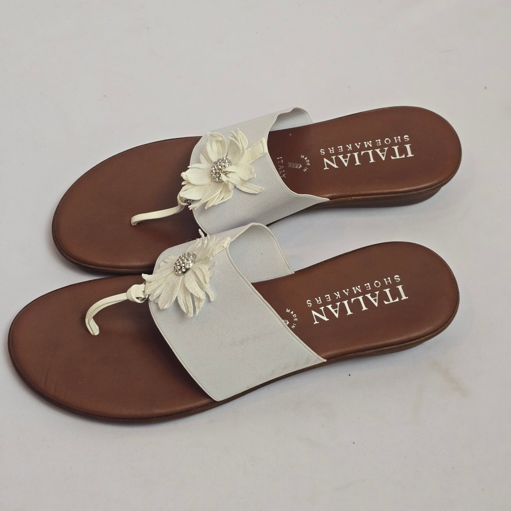 Italian Shoemakers Womens White Floral Rhinestone Thong Sandals Made in Italy 9 - Picture 9 of 12